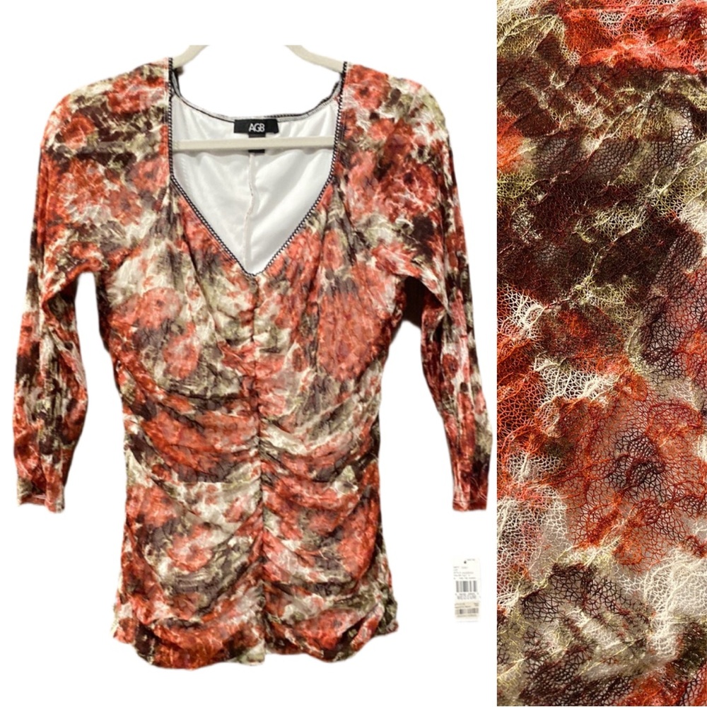 NEW AGB Floral Lace Ruched Blouse Size Medium Cottagecore Princesscore Romantic